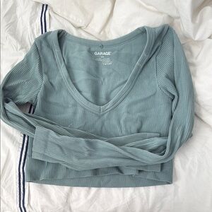 Garage Green Fitted Ribbed Blouse